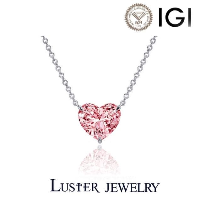 【Luster】IGI 1克拉 Fancy Intense Pink 心形 培育鑽 粉紅鑽 18K金 鑽石項鍊(禮物傳遞摯愛閃耀永恆)