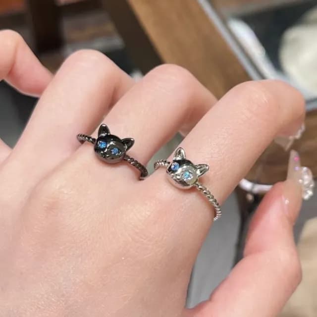 【質設計】可愛貓頭對戒(一對 情侶對戒 戒指 情人節禮物 閨密對戒  飾品 穿搭)