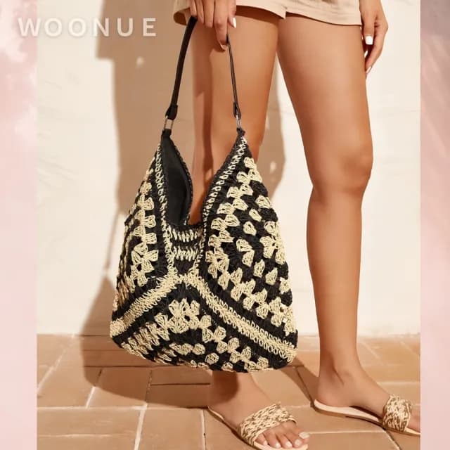 【WOONUE】歐美專櫃夏天時尚高質感麻繩編織包手提包側背包(閨蜜女友老婆生日情人節禮物)