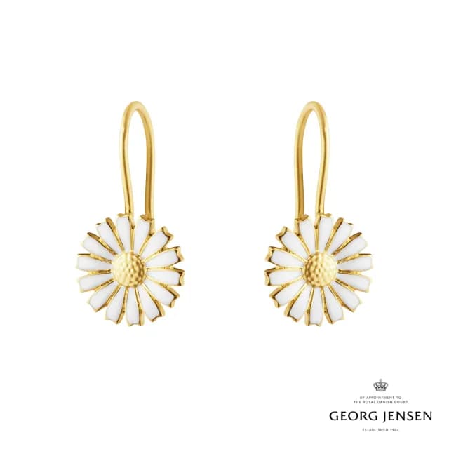 【Georg Jensen 官方旗艦店】DAISY 耳勾 - 線上獨賣款(18K黃金電鍍純銀 白瓷琺瑯)