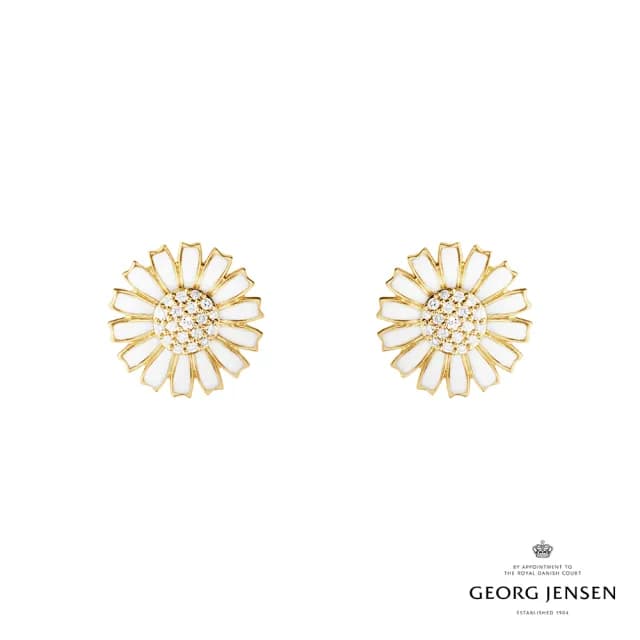 【Georg Jensen 官方旗艦店】DAISY 耳釘(18K黃金電鍍純銀 白瓷琺瑯 鑽石)