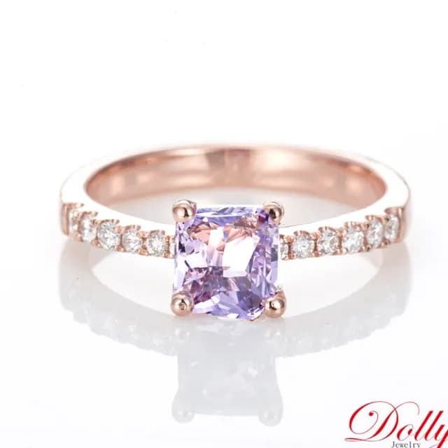 【DOLLY】1克拉 無燒斯里蘭卡艷彩薰衣草紫藍寶石18K玫瑰金鑽石戒指-005(母親節 長輩送禮 交換禮物首選)
