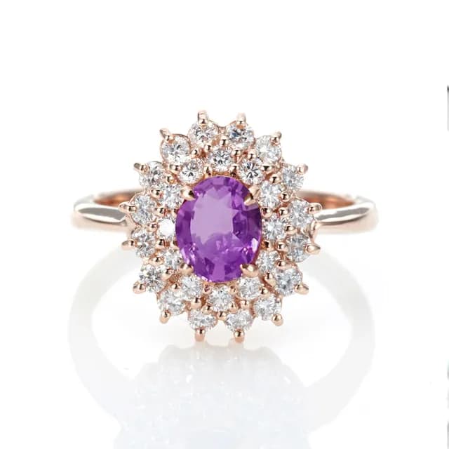 【DOLLY】1克拉 無燒斯里蘭卡艷彩紫羅蘭藍寶石14K玫瑰金鑽石戒指-006(母親節 長輩送禮 交換禮物首選)