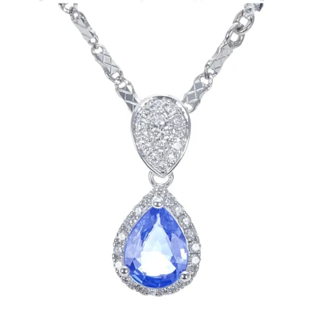 【DOLLY】1克拉 天然藍寶石晶鑽項鍊-002(母親節 長輩送禮 交換禮物首選)