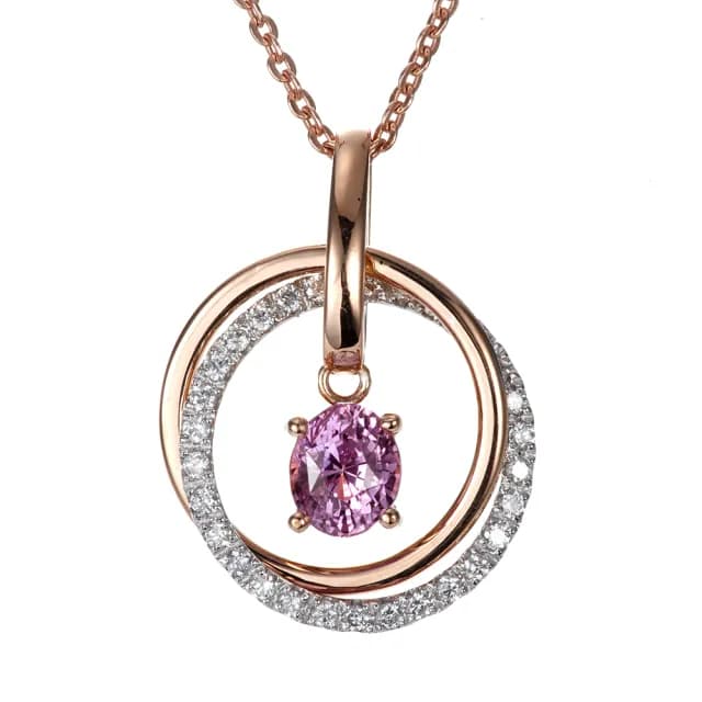 【DOLLY】1克拉 無燒斯里蘭卡艷彩蓮花藍寶石18K金鑽石項鍊(母親節 長輩送禮 交換禮物首選)