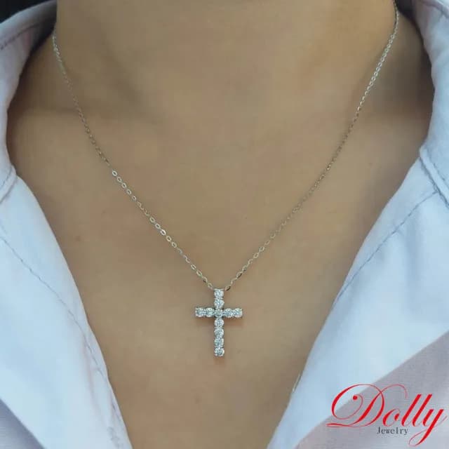【DOLLY】1.40克拉 F/VS2天然鑽石18K黃K金十字架項鍊(母親節 長輩送禮 交換禮物首選)