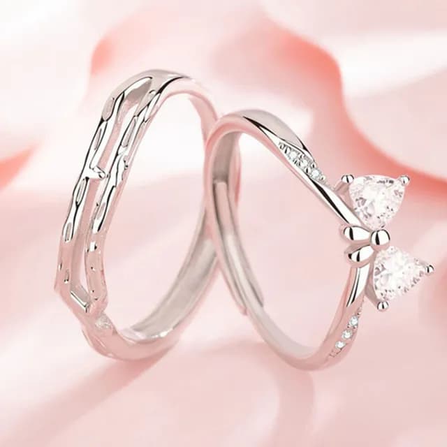 【LEESA】蝴蝶結戒指\對戒\鋯石\生日禮物\銀戒\情侶對戒\純銀對戒\禮物\送女友\送男友\情 