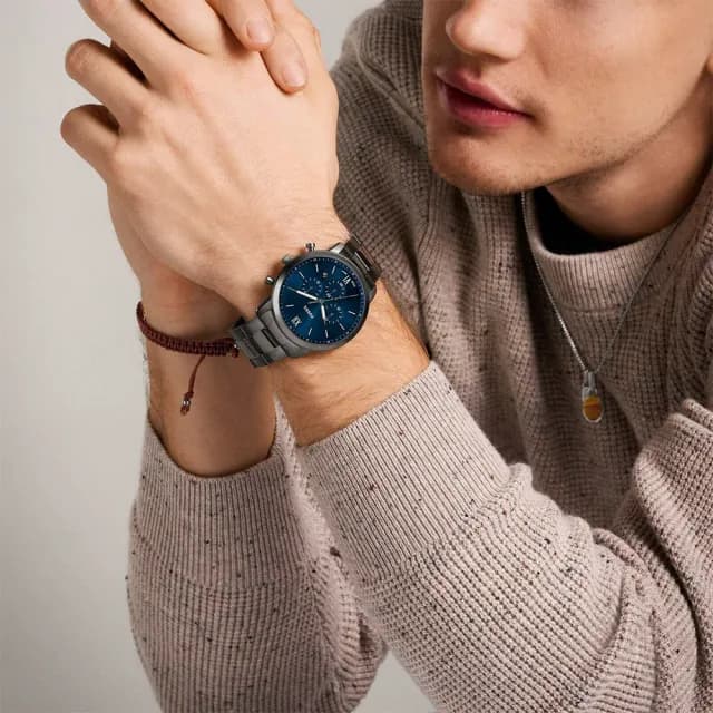 【FOSSIL】Neutra 復古紳士計時手錶-灰x藍/44mm 禮物 送禮 推薦(FS6111)