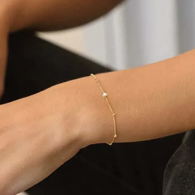 【CReAM】Louise925純銀豆豆單顆包鑽金色銀色手鍊(生日 禮物 送禮 禮盒)