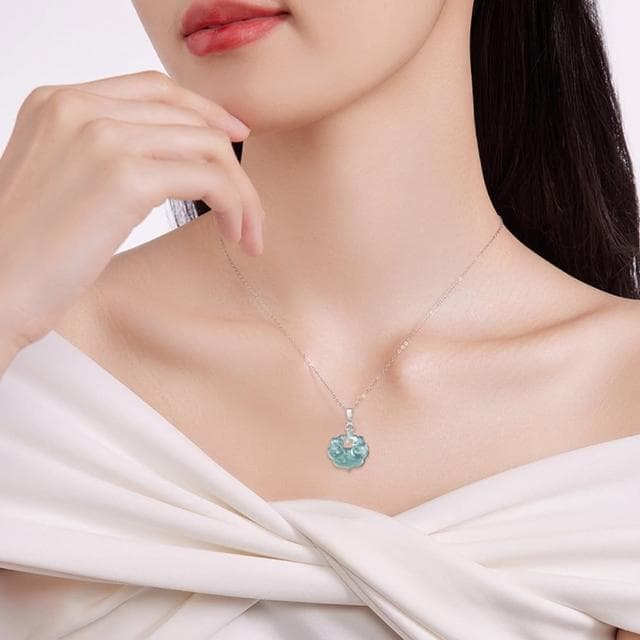 【Paiya 派亞】A貨翡翠藍水如意鎖吊墜S925銀鑲嵌冰種玉石挂件花件女款(交換禮物/送禮)
