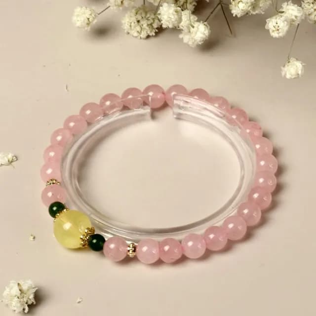 【米蘭精品】情人節禮物水晶手鍊串珠手繩女手珠平安擋煞防小人轉運淨化招財開運(6.5/10mm粉水晶蜜蠟74kj26)
