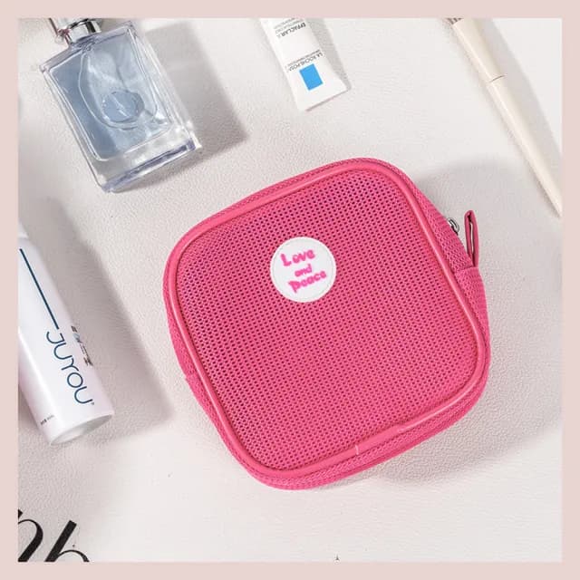 【MoodRiver】化妝包 收納包 小方包 透氣 網紗 收納袋 洗漱包 方形 旅行收納 口紅包 零錢包