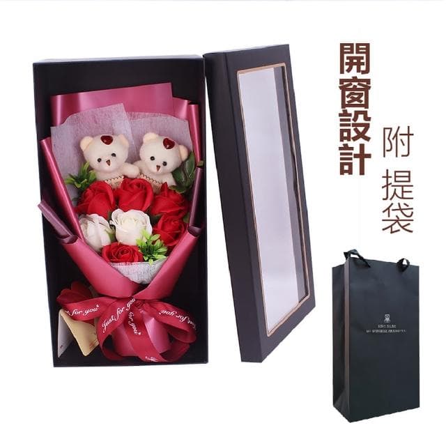 【VENCEDOR】小熊造型7朵香皂花束(熊熊 玫瑰花束 情人節花束 畢業禮物 生日花束-2入)