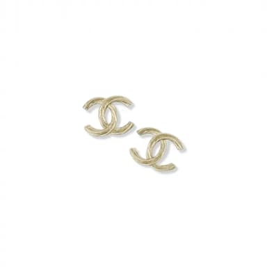 【CHANEL 香奈兒】針式耳環(經典雙C 立體線條 淡金)
