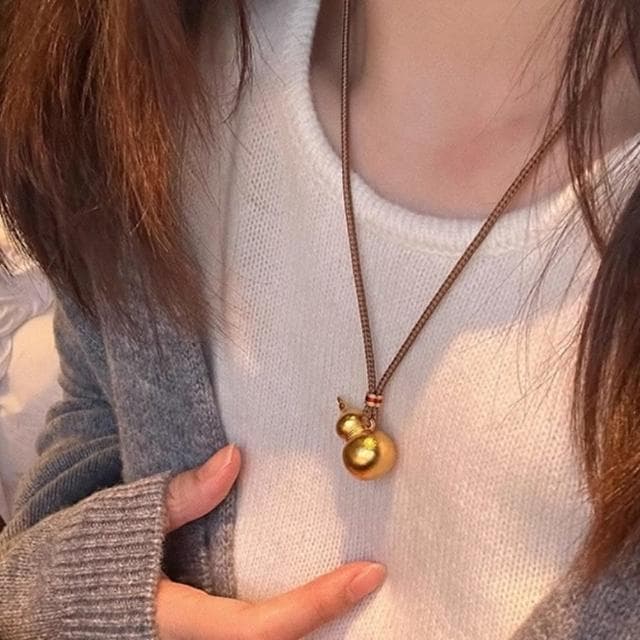 【Penny珮妮】越南沙金銅鍍真金葫蘆吊墜項鍊毛衣鍊(母親節 父親節 交換禮物 生日 情人節 尾牙 新年 結婚)