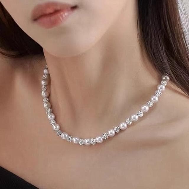 【Penny珮妮】玫瑰紫雪球間隔珍珠項鍊毛衣鍊(母親節 送女友 交換禮物 生日禮 情人節 尾牙 新年 結婚)