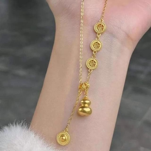 【Penny珮妮】越南沙金葫蘆福祿疊戴項鍊毛衣鏈(母親節 送女友 交換禮物  生日禮 情人節 尾牙 新年 結婚)