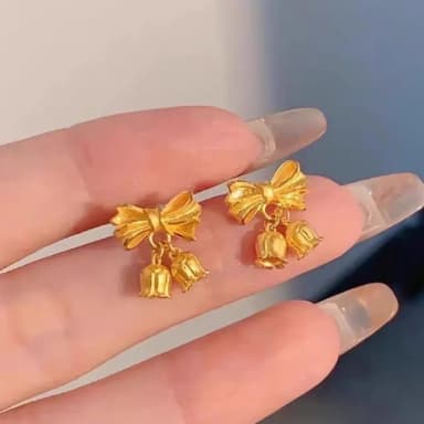 【Penny珮妮】越南沙金蝴蝶結鈴蘭花耳釘(母親節 送女友 交換禮物  生日禮 情人節 尾牙 新年 結婚)