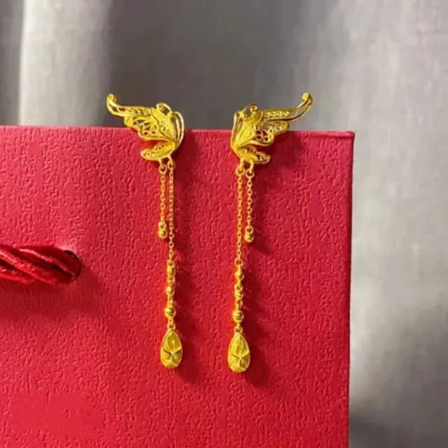 【Penny珮妮】越南沙金花絲鏤空蝴蝶耳釘(母親節 送女友 交換禮物 生日禮物 情人節 尾牙 新年 結婚)
