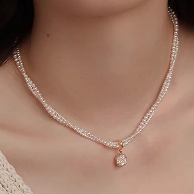 【Penny珮妮】雙層方糖疊戴珍珠項鍊毛衣鍊(母親節 送女友 交換禮物 生日禮 情人節 尾牙 新年 結婚)