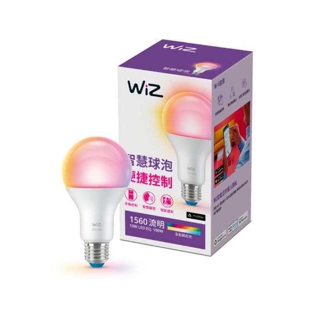 【Philips 飛利浦】4入組 WiZ LED 13W E27 110V APP 遠端手機控制 可調色調光 全彩燈泡 智能 球泡燈(PW019)