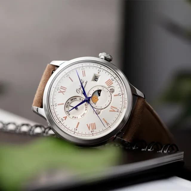 【ORIENT 東方錶】75週年限量 Sun & Moon系列 日月相機械錶 套錶-41.5mm 父親節禮物(RA-AK0808S)