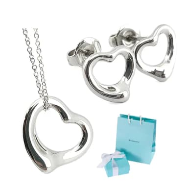 【Tiffany&Co. 蒂芙尼】價差七千元-純銀Open Heart 項鍊+耳環(兩件組)