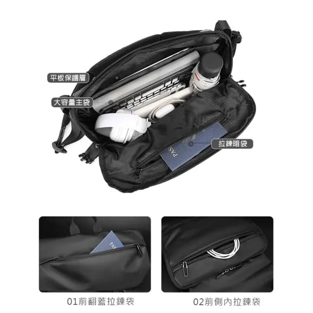 【BONum 博紐】父親節禮物 男士多隔層大容量單肩隨身包(男用 背包 肩背包 外出包 斜背包)