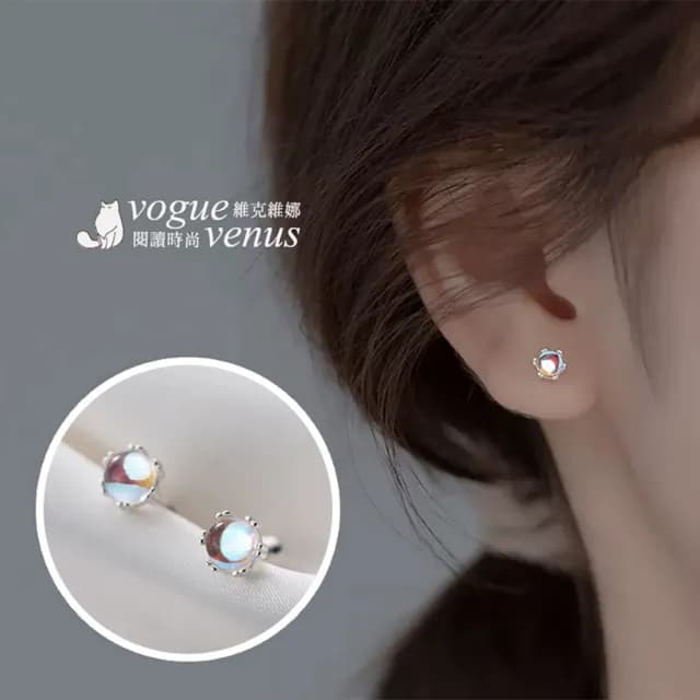 【維克維娜】月光石旋轉扣925純銀耳環