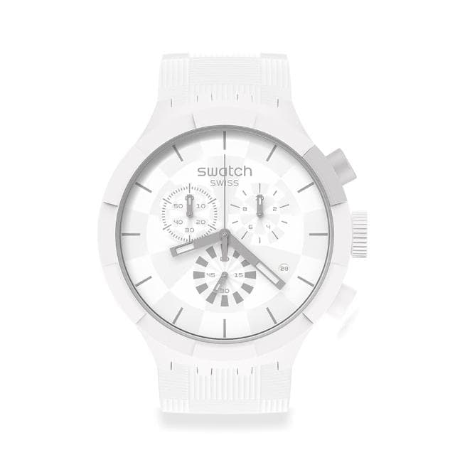 【SWATCH】BIG BOLD系列手錶CHEQUERED WHITE 白色時空 瑞士錶 錶(47mm)