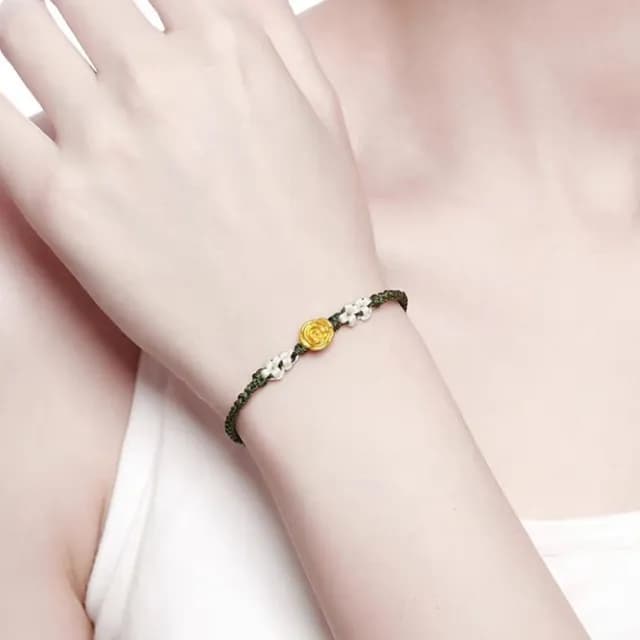【Penny珮妮】黃金999迷你玫瑰花手繩手鍊2色可選(母親節 送女友 交換禮物  生日禮 情人節 尾牙 新年 結婚)