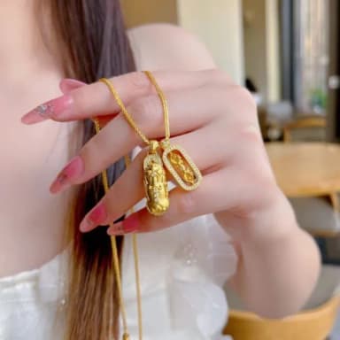 【Penny珮妮】沙金古法銅鍍黃金蚍貅旋轉降魔金剛杵鑲嵌疊戴項鍊吊墜(生日禮/母親節/交換禮物/送女友)