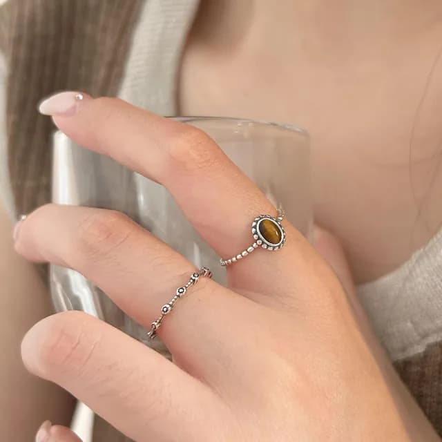 【MoonDy】雙11 925純銀 戒指女 虎眼石 復古戒指 高級感 個性戒指 ins戒指 開口戒指 情人節禮物