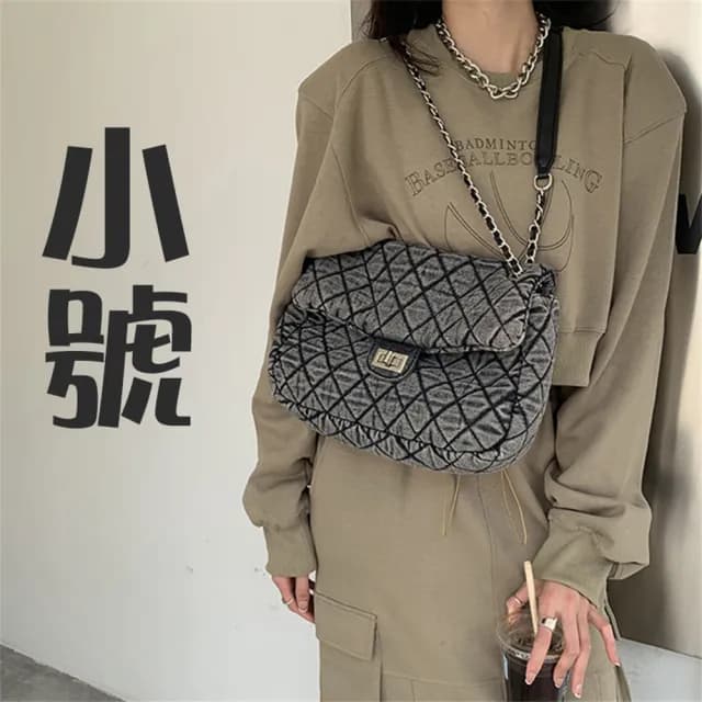 【MoonDy】情人節禮物 包包女 小香風包包 鏈條包包 大包包 菱格包包 洗水牛仔布包包 流浪包包 肩背包 斜背