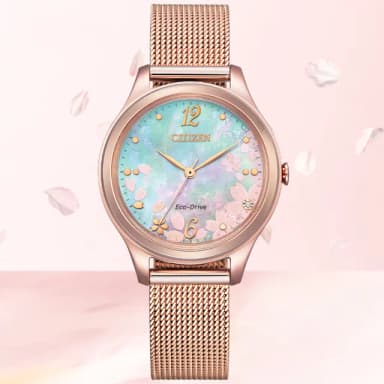 【CITIZEN 星辰】LADYS系列 白蝶貝 櫻花 米蘭帶 光動能腕錶 母親節 禮物 推薦(EM0508-80D)