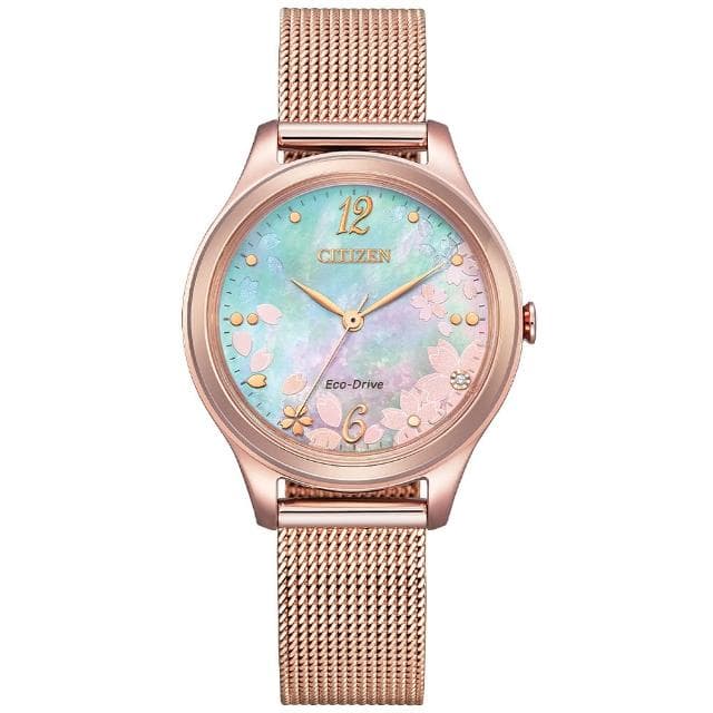 【CITIZEN 星辰】LADYS系列 白蝶貝 櫻花 米蘭帶 光動能腕錶 母親節 禮物 推薦(EM0508-80D)