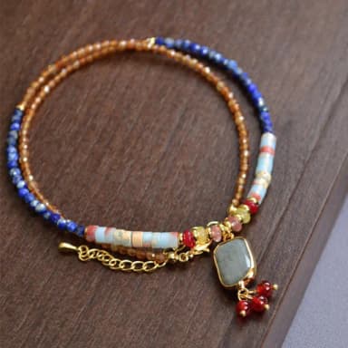 【MoonDy】項鍊 女生項鍊 古風 飾品 青金石 串珠項鍊 吊墜 吊飾 拼色 拉長石 復古飾品 項鍊情侶 禮物 326
