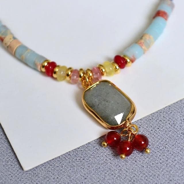 【MoonDy】項鍊 女生項鍊 古風 飾品 青金石 串珠項鍊 吊墜 吊飾 拼色 拉長石 復古飾品 項鍊情侶 禮物 326