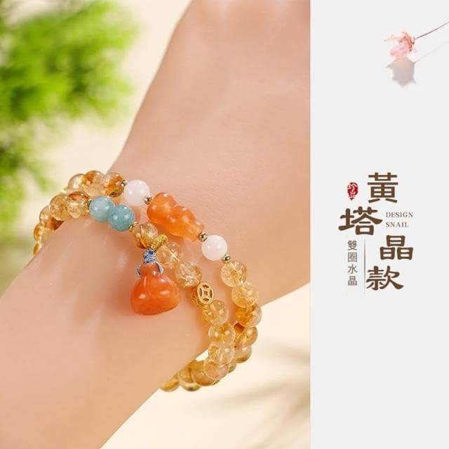 【Paiya 派亞】6mm黃塔晶串珠水晶手鏈女民族風文藝葫蘆金絲玉蓮蓬手串(送禮好物/交換禮物)