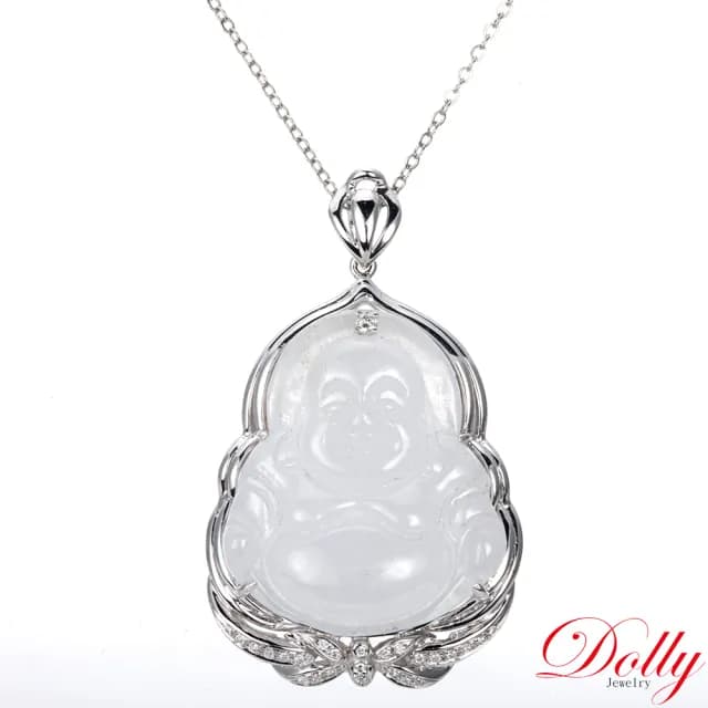【DOLLY】14K金 緬甸冰種彌勒佛鑽石項鍊-006(現貨 母親節 長輩送禮首選)