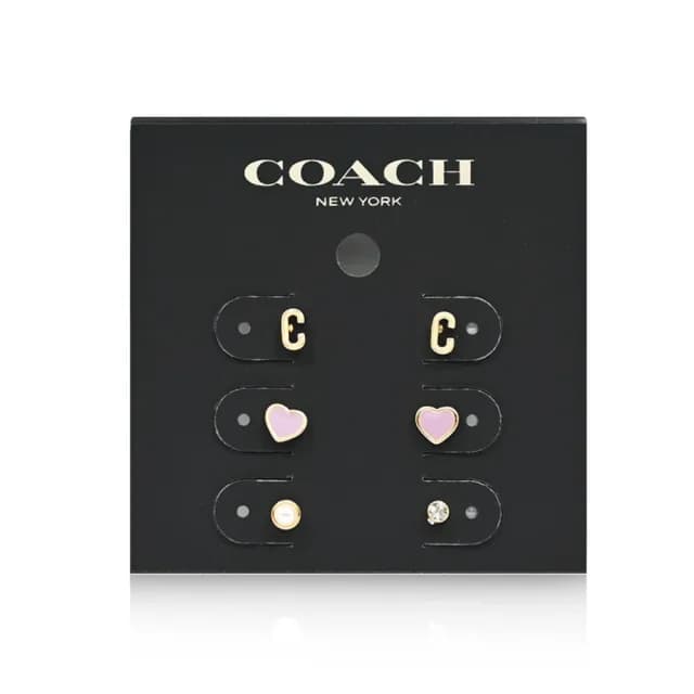 【COACH】迷你字母LOGO/愛心/櫻桃造型耳針式耳環 三對入組(兩款可選)