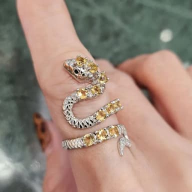 【Paiya 派亞】S925銀鑲黃水晶戒指蛇形豪華高檔大氣女款黃水晶戒指(送禮好物/交換禮物)
