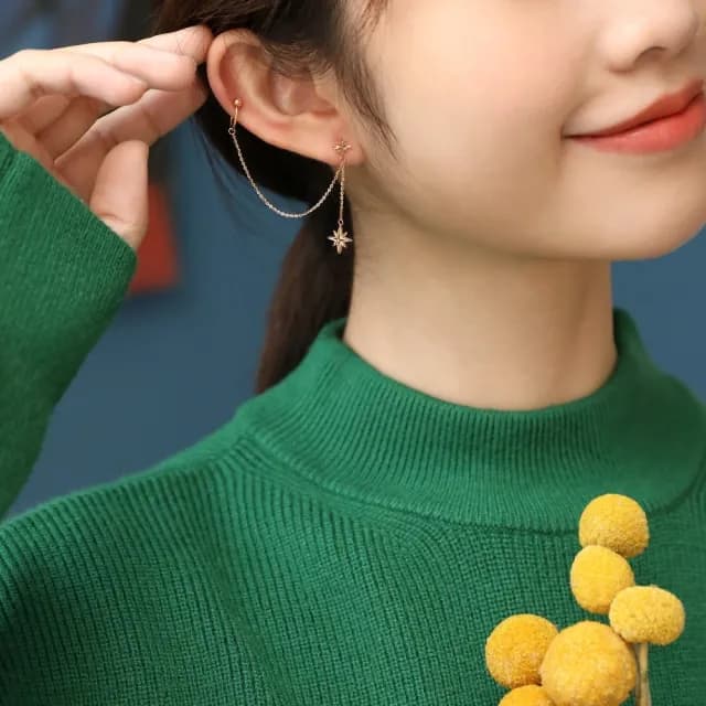 【點睛品】全18K 簡約芒星 18K玫瑰金耳骨夾耳環(單只)