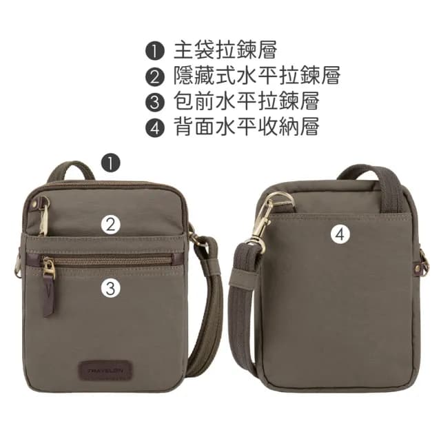【Travelon】Courier帆布四層防盜斜背包 棕 / RFID 側背包 小包 防盜包 女包 七夕情人節禮物 送禮