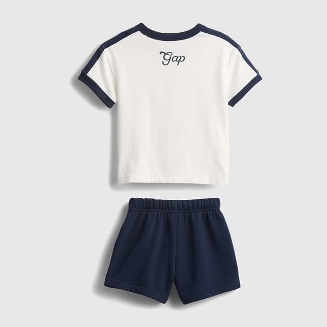 【GAP】男幼童裝 Gap x Disney迪士尼聯名 Logo印花圓領短袖短褲家居套裝-海軍藍(771457)