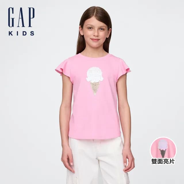 【GAP】女童裝 純棉趣味圓領短袖T恤-粉色(784240)