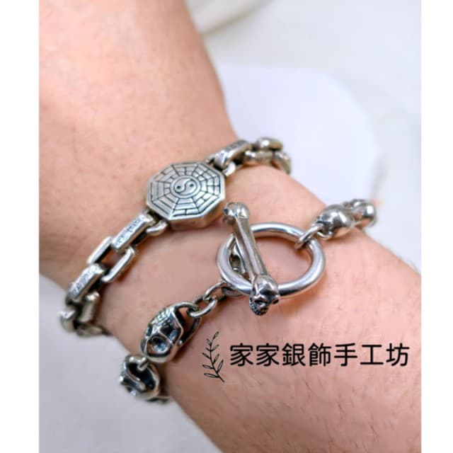 【家家銀飾手工坊】母親節禮物 925純銀立體龐克骷髏手鍊手圍16半至17圍可戴(925純銀時尚立體龐克骷髏手鍊)