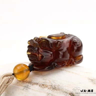 【JA-ME】天然琥珀棕紅珀招財貔貅項鍊 13.4克(母親節禮物/現貨)
