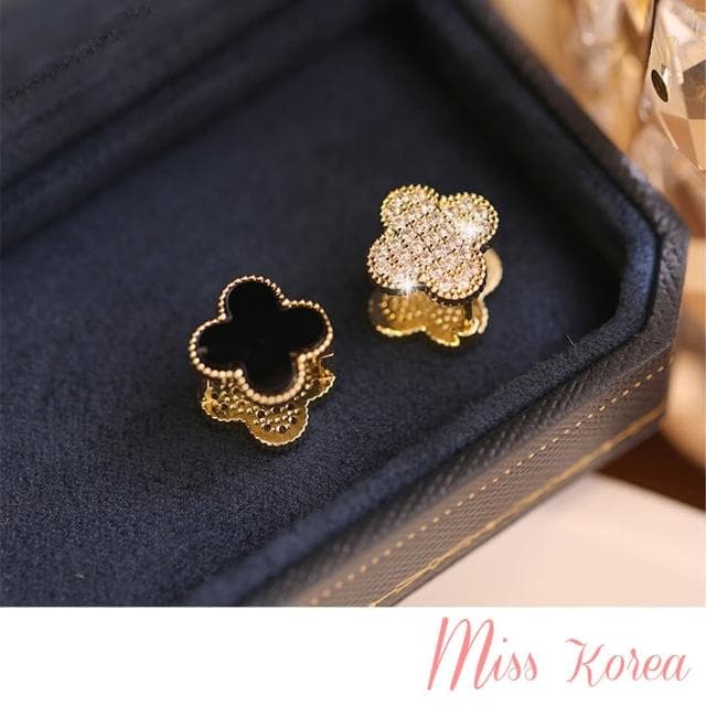 【MISS KOREA】韓國設計S925銀針高級感AB雙面三戴法設計幸運四葉草耳環(S925銀針耳環 四葉草耳環)