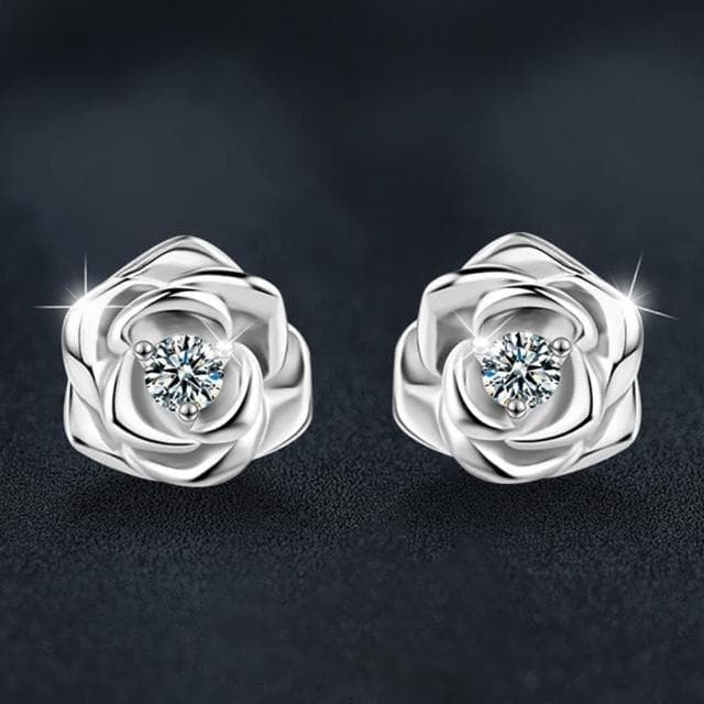 【LEESA】925純銀\耳環女\玫瑰花\耳釘\小眾設計\輕奢\高級感\簡約ins風\通體純銀\耳飾\造型耳環